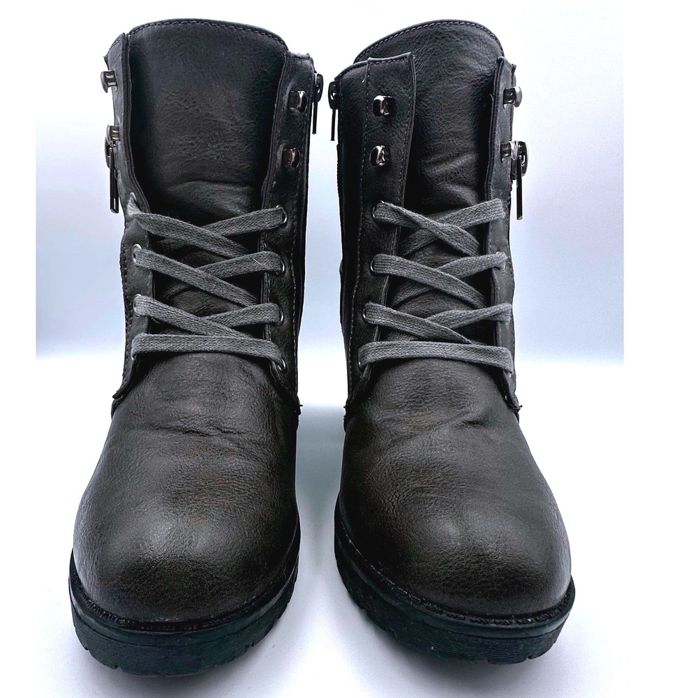 Rue 21 Etc Gray Lace Up Ankle Boots 3" Heel Zip Combat‎ Style Womens Size 8/9